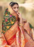 Adorable Woven Silk Green Trendy Saree - 1