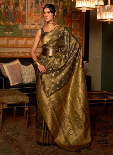 Adorable Woven Silk Grey Designer Saree