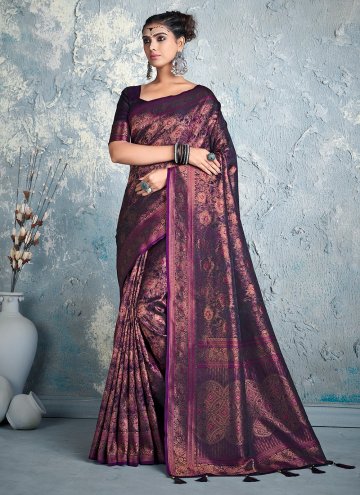 Adorable Woven Silk Purple Classic Designer Saree