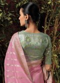 Adorable Woven Silk Rose Pink Designer Saree - 2