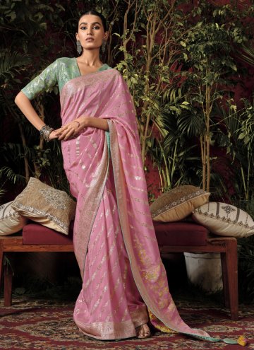 Adorable Woven Silk Rose Pink Designer Saree