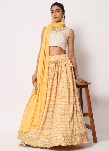 Adorable Yellow Art Silk Embroidered A Line Leheng