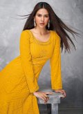 Adorable Yellow Faux Georgette Embroidered Designer Anarkali Salwar Kameez - 1