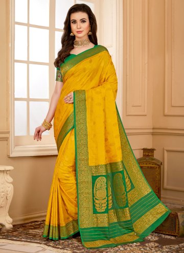 Adorable Yellow Georgette Woven Contemporary Saree