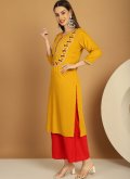 Adorable Yellow Rayon Embroidered Palazzo Suit - 1