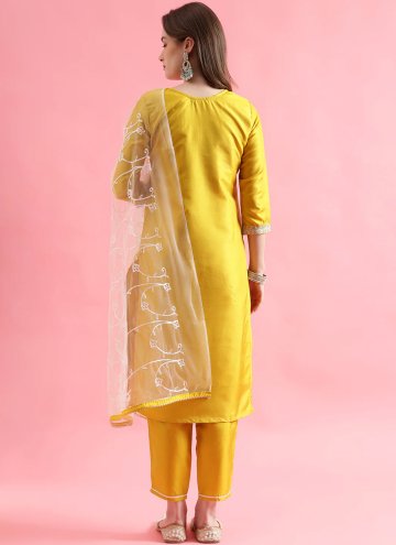 Adorable Yellow Silk Blend Embroidered Salwar Suit