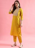 Adorable Yellow Silk Blend Embroidered Salwar Suit - 3