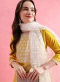 Adorable Yellow Silk Blend Embroidered Salwar Suit - 4