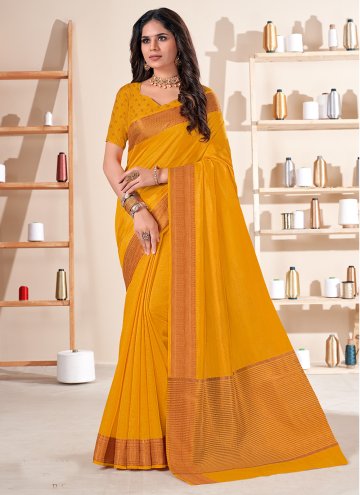 Adorable Yellow Silk Woven Classic Designer Saree