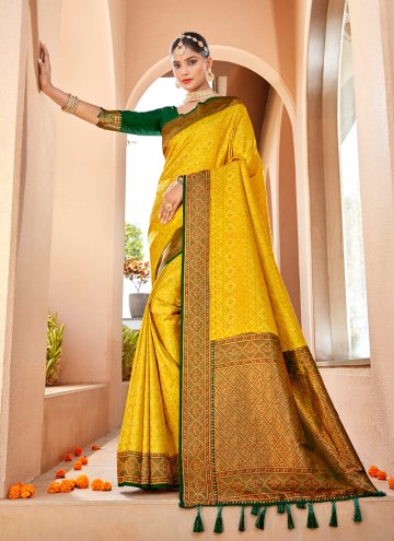 Adorable Yellow Silk Woven Trendy Saree