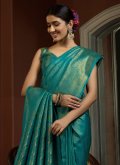 Alluring Aqua Blue Kanjivaram Silk Woven Classic Designer Saree - 1