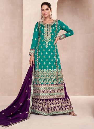 Alluring Aqua Blue Silk Embroidered Trendy Salwar Kameez