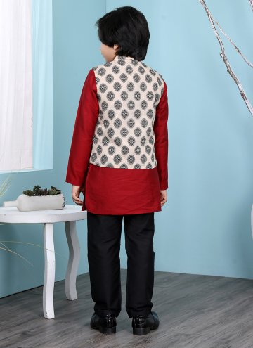 Alluring Beige and Maroon Cotton Silk Printed Kurta Payjama With Jacket