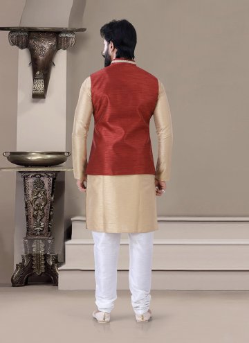 Alluring Beige and Rust Silk Embroidered Kurta Payjama With Jacket for Ceremonial