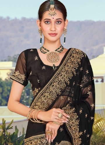 Alluring Black Georgette Embroidered Classic Designer Saree for Ceremonial