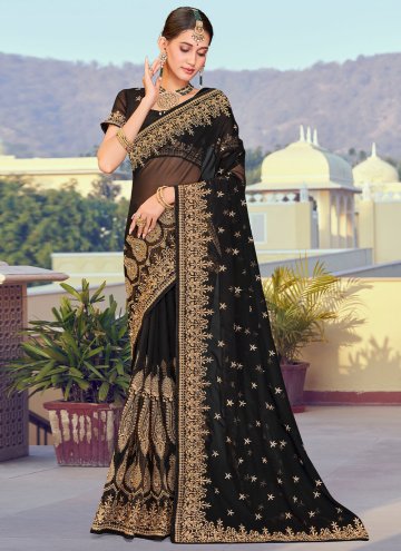 Alluring Black Georgette Embroidered Classic Designer Saree for Ceremonial