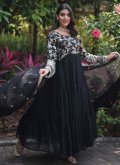 Alluring Black Georgette Embroidered Readymade Designer Gown - 1