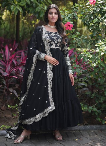 Alluring Black Georgette Embroidered Readymade Des