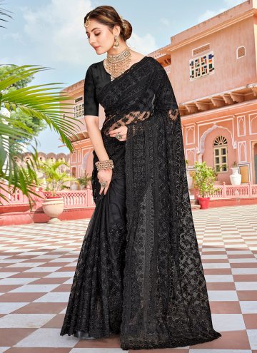 Alluring Black Net Embroidered Trendy Saree