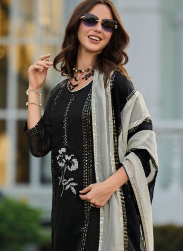 Alluring Black Organza Embroidered Trendy Salwar Kameez