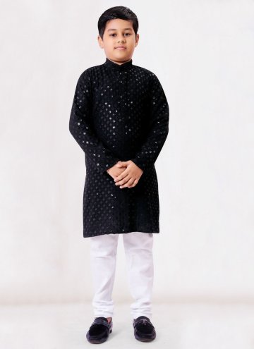 Alluring Black Rayon Chikankari Work Kurta Pyjama