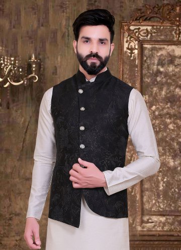 Alluring Black Rayon Fancy work Nehru Jackets for Ceremonial