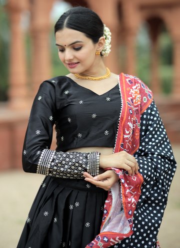 Alluring Black Silk Embroidered A Line Lehenga Choli
