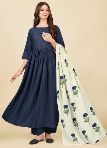 Alluring Blue Cotton  Plain Work Salwar Suit