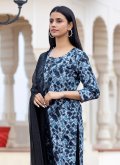Alluring Blue Cotton  Printed Salwar Suit for Ceremonial - 1