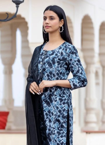 Alluring Blue Cotton  Printed Salwar Suit for Ceremonial