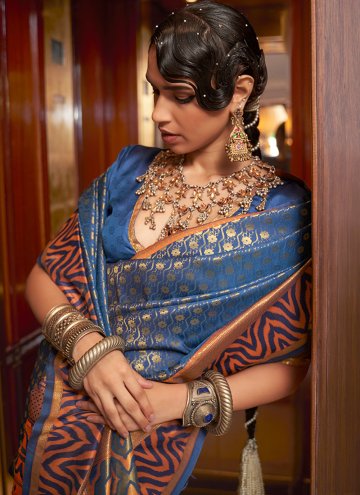 Alluring Blue Handloom Silk Woven Classic Designer Saree for Reception