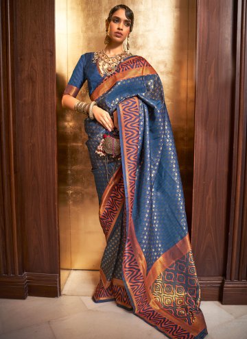 Alluring Blue Handloom Silk Woven Classic Designer