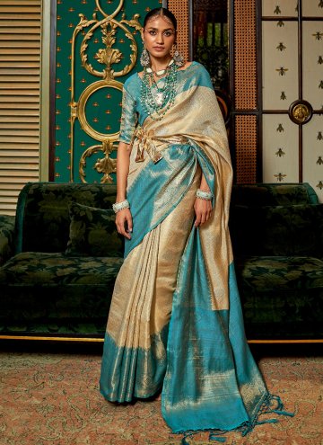 Alluring Blue Handloom Silk Woven Trendy Saree for Engagement