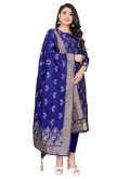 Alluring Blue Jacquard Woven Designer Straight Salwar Suit - 1