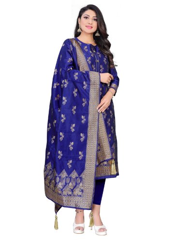 Alluring Blue Jacquard Woven Designer Straight Salwar Suit