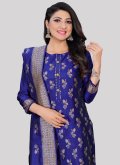 Alluring Blue Jacquard Woven Designer Straight Salwar Suit - 2