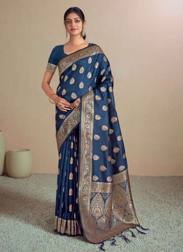 Alluring Blue Silk Woven Classic Designer Saree
