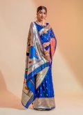 Alluring Blue Silk Woven Designer Contemporary Saree - 2