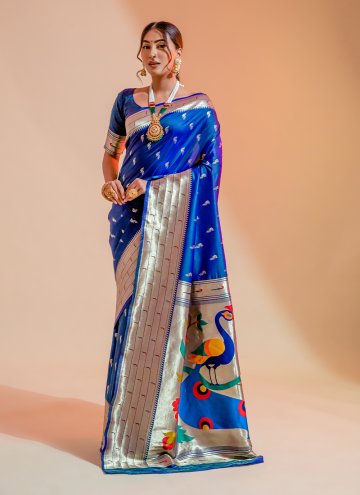 Alluring Blue Silk Woven Designer Contemporary Sar
