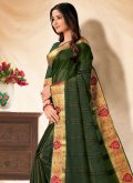 Alluring Embroidered Banarasi Green Classic Designer Saree - 1