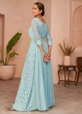 Alluring Embroidered Chiffon Aqua Blue Floor Length Gown - 3
