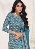 Alluring Embroidered Chinon Blue Readymade Lehenga Choli - 1