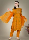 Alluring Embroidered Cotton  Mustard Salwar Suit - 1