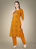 Alluring Embroidered Cotton  Mustard Salwar Suit - 3