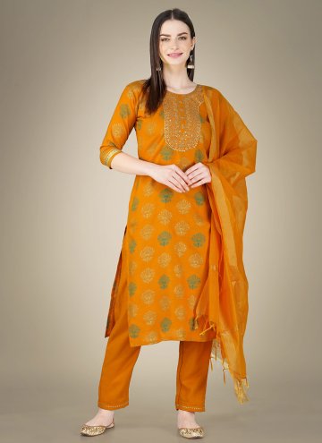 Alluring Embroidered Cotton  Mustard Salwar Suit