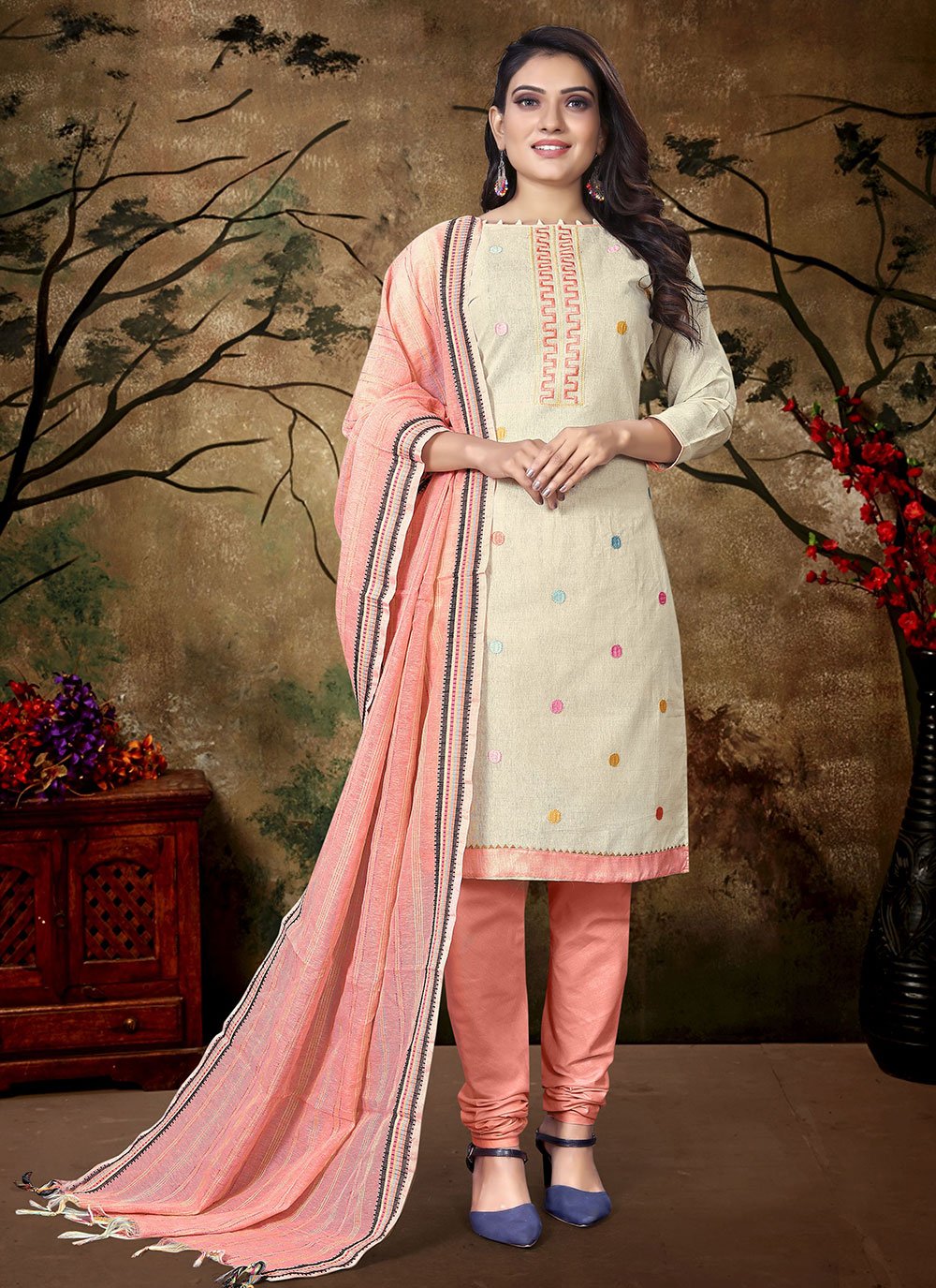 Buy White Brocade Designer Churidar Suit | Churidar Salwar Suits