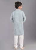 Alluring Embroidered Cotton Silk Green Kurta Pyjama - 3