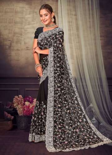 Alluring Embroidered Georgette Black Trendy Saree