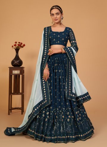 Alluring Embroidered Georgette Morpeach A Line Leh