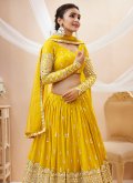 Alluring Embroidered Georgette Yellow A Line Lehenga Choli - 1